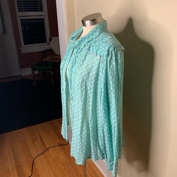 Ryan Michael polka dot turquoise button down - Picture 2 of 6